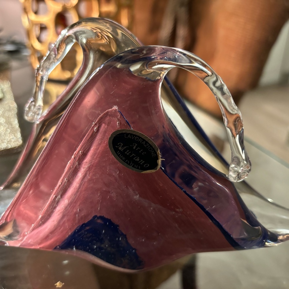 Vintage Murano Crystal Pink and Blue Napkin Sculpture